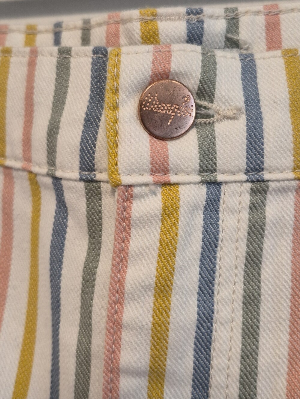 Wrangler Wanderer 622 High Rise Flare Jeans Sz 32x32 Pastel Rainbow Stripe Denim - Picture 6 of 14